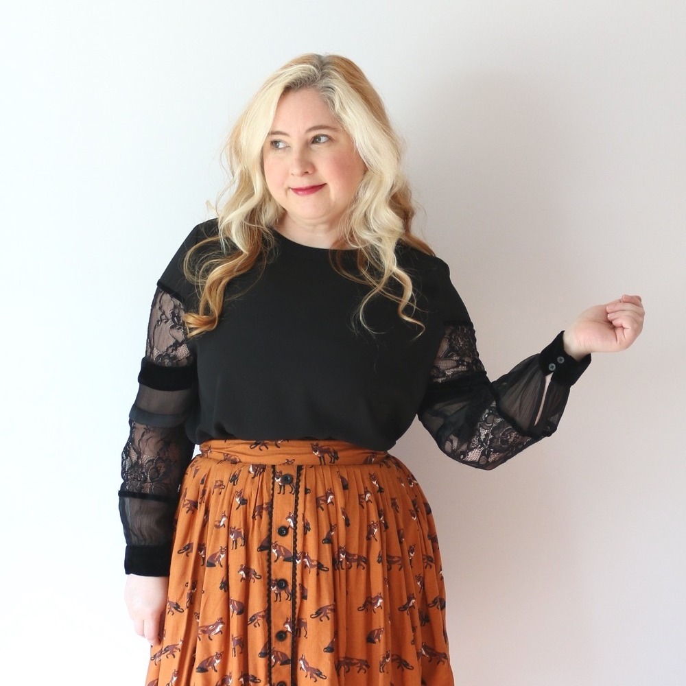 Loft Black Lace Mesh Blouse Velvet Trim Long Sleeve Top Whismigoth Goth Sheer LP